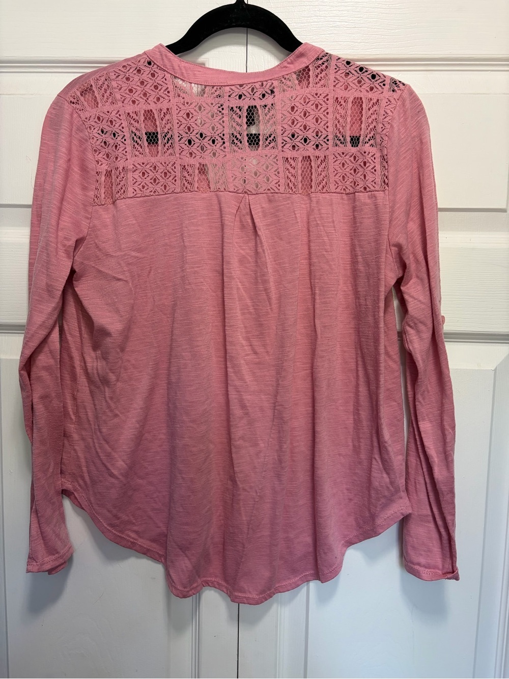 Almost Famous Pink Long Sleeve Lace Yoke Top